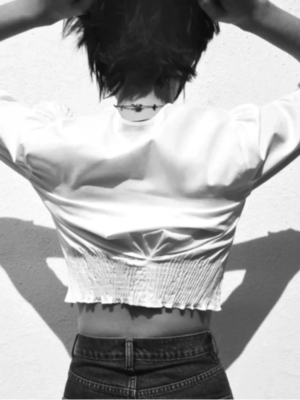Zara Pleated Poplin Crop Blouse in White Size M EUC